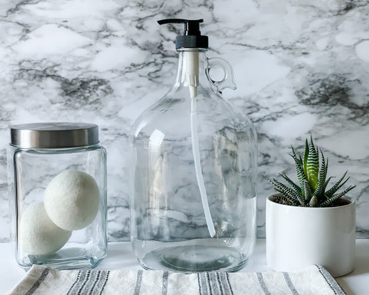 One Gallon and Half Gallon Pump Dispenser Jug | For Detergent, Softener, Syrup, Brewing, Fermenting | Clear or AmberGlass