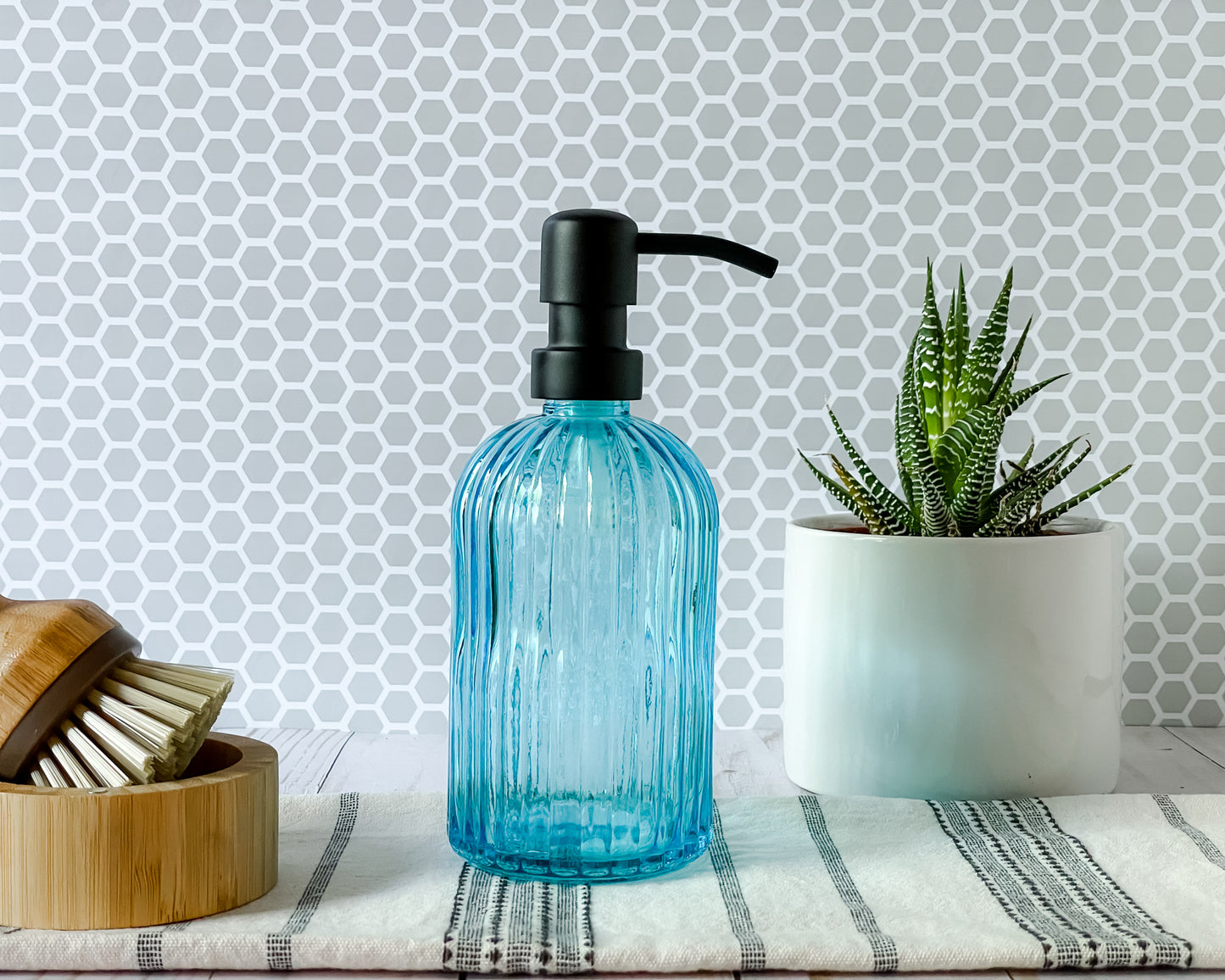 Siena Blue Round Fluted Soap Dispenser